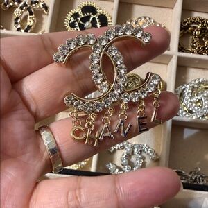 Elegant Gold Crystal Brooch with Letter Charms